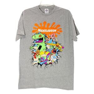 Nickelodeon Splatter 90s Characters T-Shirt Pullover Crew Neck Gray Mens M NWT